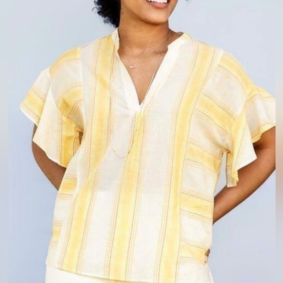 Matilda Jane‎ Size M Summer Picnic Top Shirt Blouse Yellow Pink Striped A101 - Picture 1 of 6